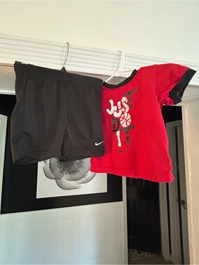 Nike Red Tee and Black Athletic Shorts Set